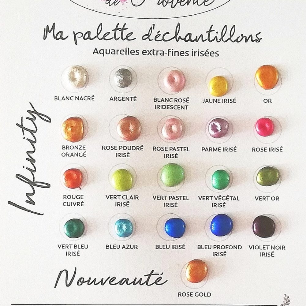 Palette Echantillon - 21 échantillons couleurs aquarelles irisées extra-fines véganes artisanales